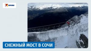 Пробежка по заснеженному подвесному мосту