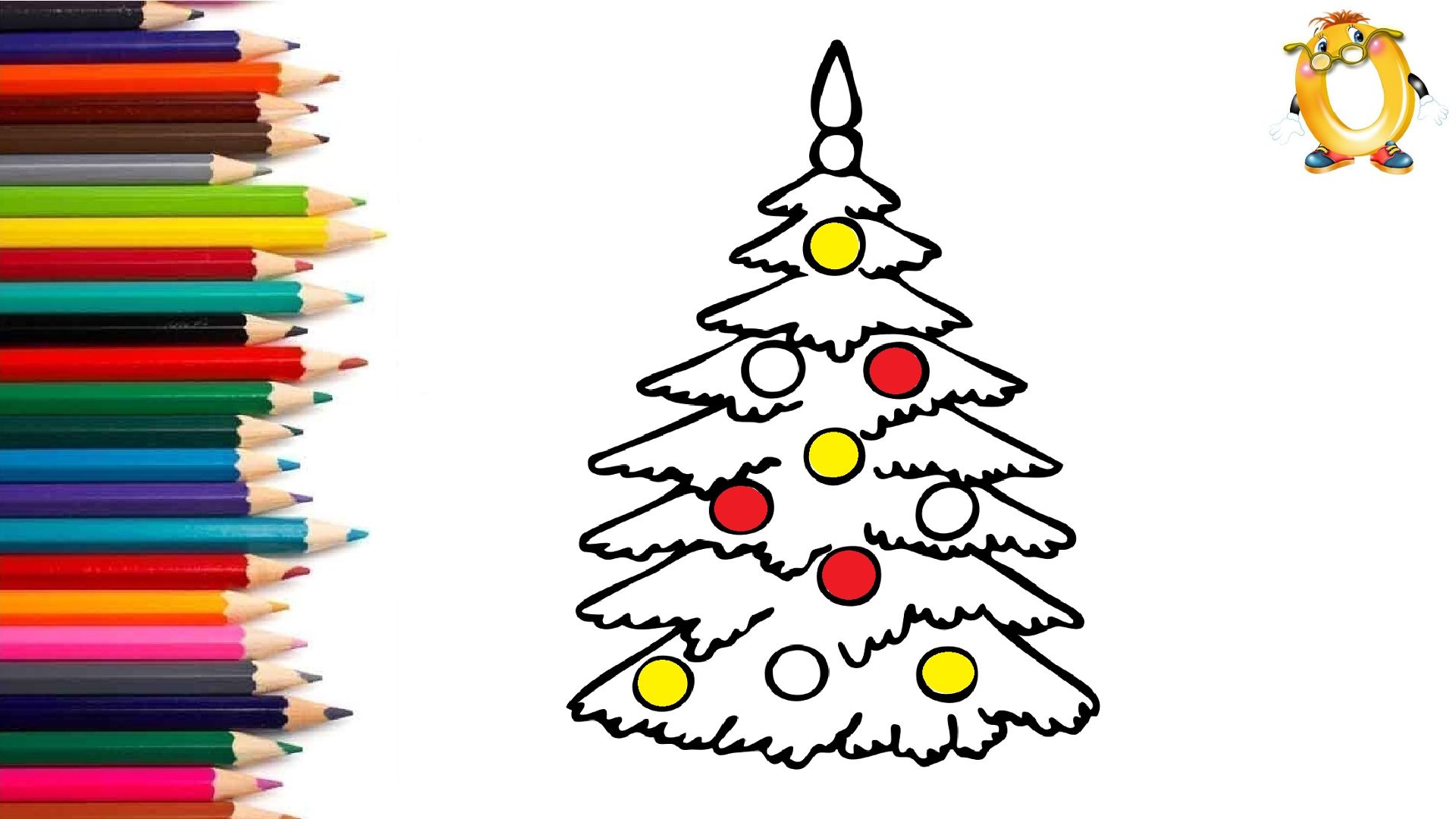 Раскраска - мультик для детей НОВОГОДНЯЯ ЕЛКА. Учимся рисовать елочку и учим цвета // ОБУЧАШКА ТВ