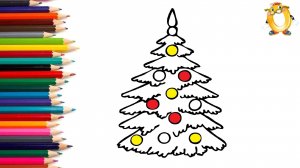 Раскраска - мультик для детей НОВОГОДНЯЯ ЕЛКА. Учимся рисовать елочку и учим цвета // ОБУЧАШКА ТВ