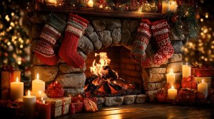 🔥 Новогодний камин с носками и свечами | Тёплый уют рождественского вечера