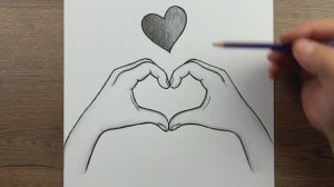 Как шаг за шагом нарисовать руки, показывающие знак сердца карандашом - Простые рисунки углем