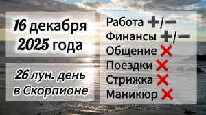 Лунный день 16 декабря 2025 года, гороскоп дня