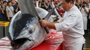 Он нарезает 480 кг синего тунца, будто он весит ничего