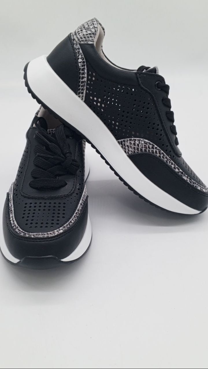 Кросовки женские кожа летние мягкие сеточка анатомические на широкую ногу 92069 Чёрный