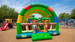 Коммерческий надувной батут «Зоопарк» с крышей, 15*7*9 м.