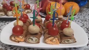 Печеночные Рулетики. Канапе из печеночных блинов. Рулетики из печени на праздничный стол, Новый Год