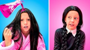 Настя и Уенсдэй. Челендж. Розовое или черное.