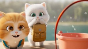 Белая кошка и котята на рыбалке. Смотреть мультик
