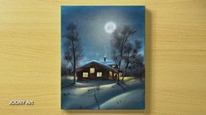 Уютный домик в зимнем лесу / Акриловая живопись для начинающих