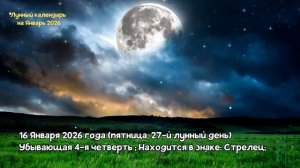 Лунный Календарь на ЯНВАРЬ 2026 года