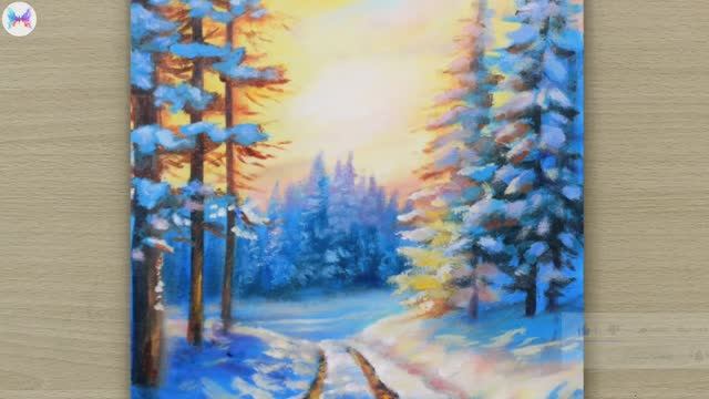 Прогулка по зимнему лесу ясным утром / Акриловая живопись для начинающих смотреть онлайн