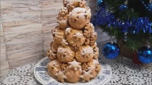 Торт ЁЛКА КРОКЕМБУШ из ПРОФИТРОЛЕЙ. Рецепт заварного крема. Рецепты на Новый Год