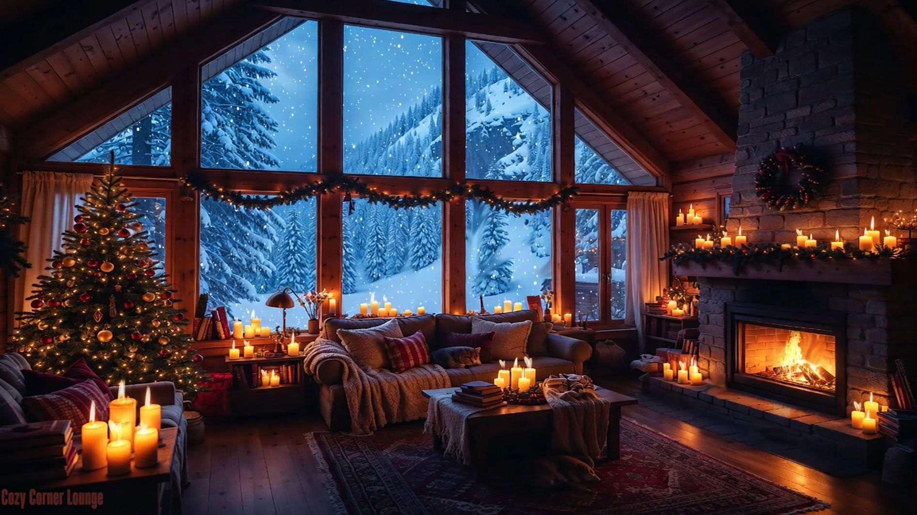 Уютная Новогодняя атмосфера 🎄 Теплый камин и падающий снег🔥 Новогоднее настроение на релаксе | 4K смотреть онлайн