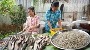 Готовим рыбу со змеиной головой и крошечные речные креветки. Ужин с семьей в Камбодже