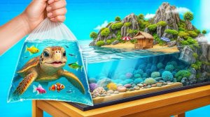 Мы построили аквариум для черепахи и рыбок.