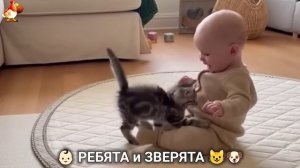 Ребята и зверята от ИИ милое видео для души и радости 👶🏻😺🐶 (6)