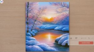 Прекрасный зимний закат на озере / Акриловая живопись для начинающих