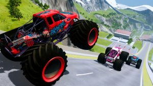 МУЛЬТИКИ ПРО МАШИНКИ Эпические прыжки и столкновения на скоростном монстр-траке Beamng Drive #70