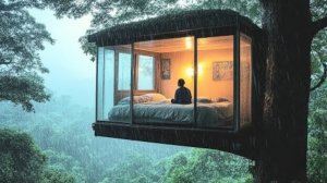 Мужчина построил уютный прозрачный домик на дереве.