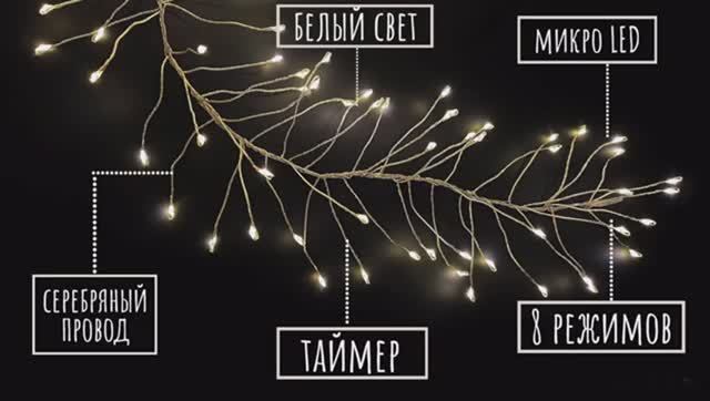 Luca Lighting - Гирлянда кластер на серебряном проводе, белый свет, 8 функций, таймер смотреть онлайн