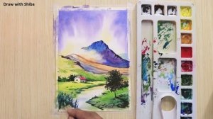 Акварельная живопись для начинающих: горный пейзаж и долина, пошаговый урок