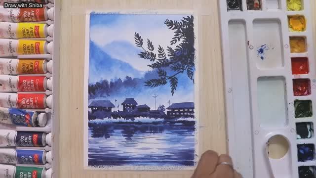 Мастер-класс для начинающих по рисованию акварелью туманного горного пейзажа, легко смотреть онлайн