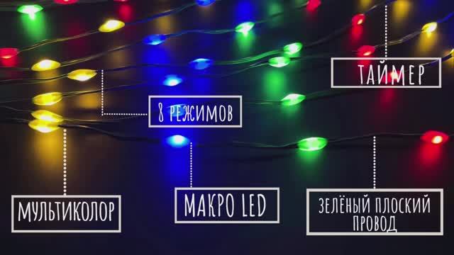 Luca Lighting - Гирлянда Хвост на плоском зелёном проводе, мультиколор, 8 функций, таймер смотреть онлайн