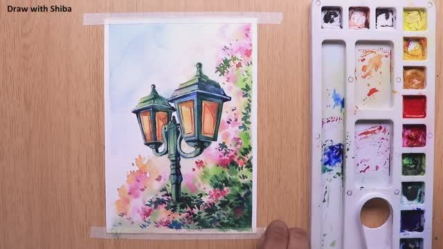 Мастер-класс по рисованию акварелью цветочного дерева и уличного фонаря. смотреть онлайн