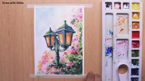 Мастер-класс по рисованию акварелью цветочного дерева и уличного фонаря.