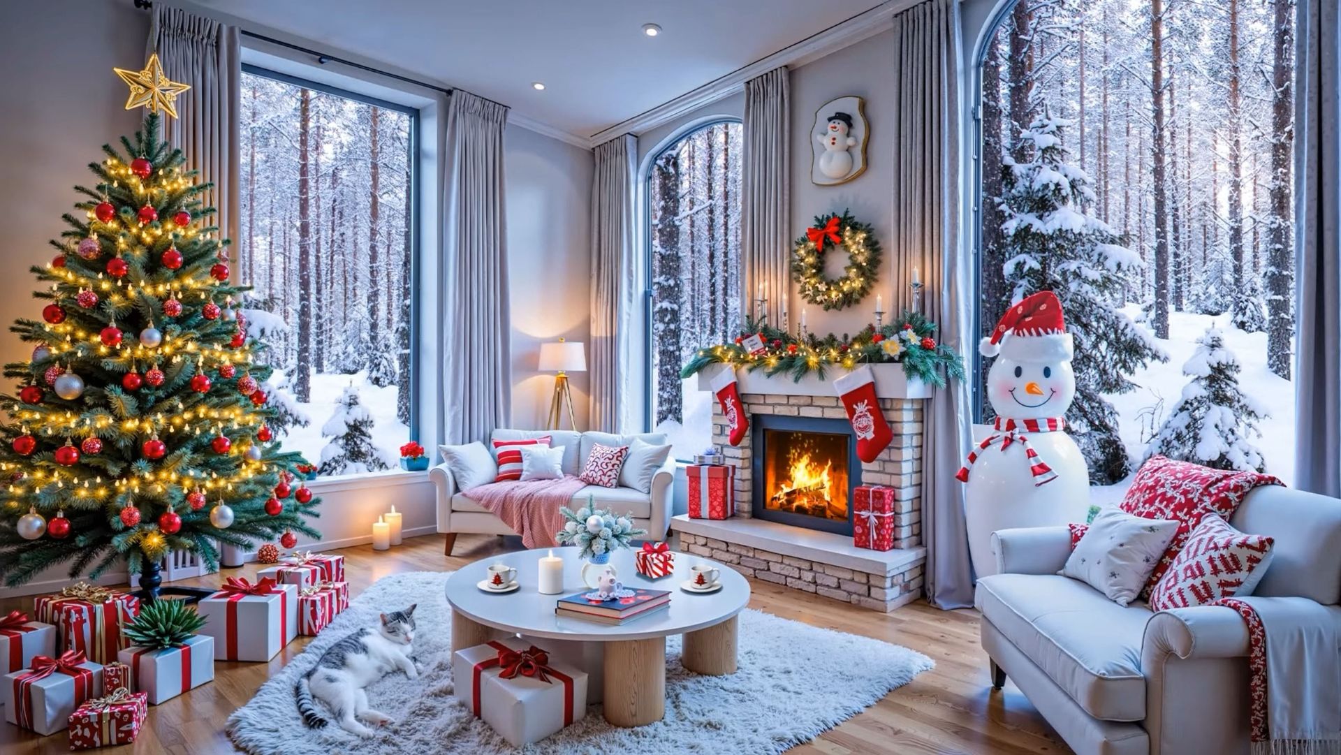 🎄Зимний Джаз и Новогодний Уют у Камина | Ёлка, подарки и тёплый зимний вечер смотреть онлайн
