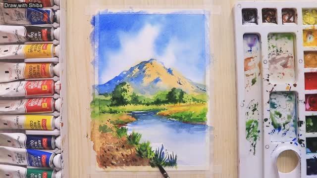 Акварельная живопись для начинающих: горный пейзаж. Пошаговый урок для начинающих смотреть онлайн