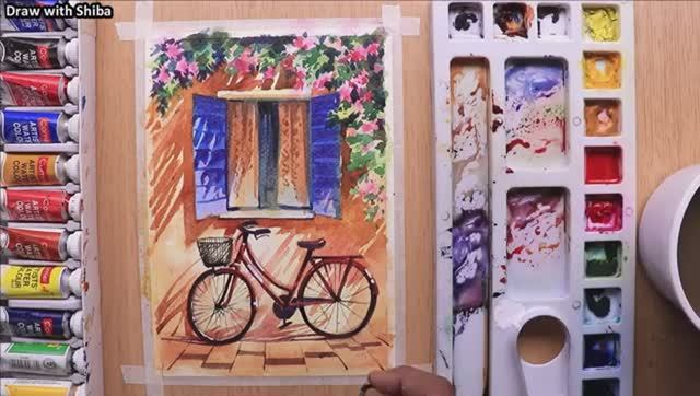 Акварельный рисунок для начинающих цветочное дерево и простое окно смотреть онлайн