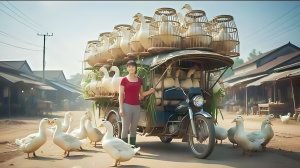 Продажа большого количества уток. Везу их на трицикле на местный рынок. Большой выпуск. Фуонг