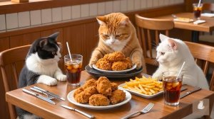 😹Мама кошечка сготовила вкусную курочку и хрустящую картошечку для своих маленьких котяток🔥