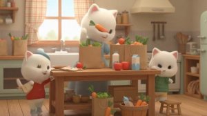 Мультики для детей, мама с котятами готовит торт.  видео про котиков, мультик про кошек смотреть