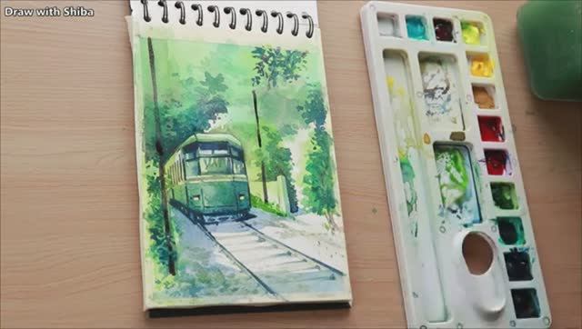 Акварельный рисунок для начинающих «Поезд сквозь лес» смотреть онлайн