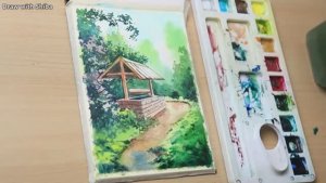 Мастер-класс по рисованию акварелью колодца в цветущих деревьях