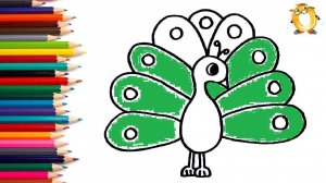 Мультик - раскраска для детей ПАВЛИН. Учимся как рисовать ПТИЦУ // ОБУЧАШКА ТВ