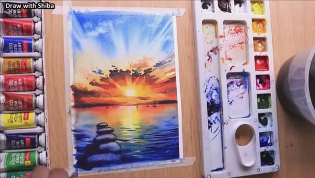 Мастер-класс по рисованию акварелью закатного пейзажа с облаками поэтапно смотреть онлайн