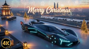 Футуристический зимний умный город 2300. Рождество + Скоростные поезда + Космический Джаз  (4K) ‼️