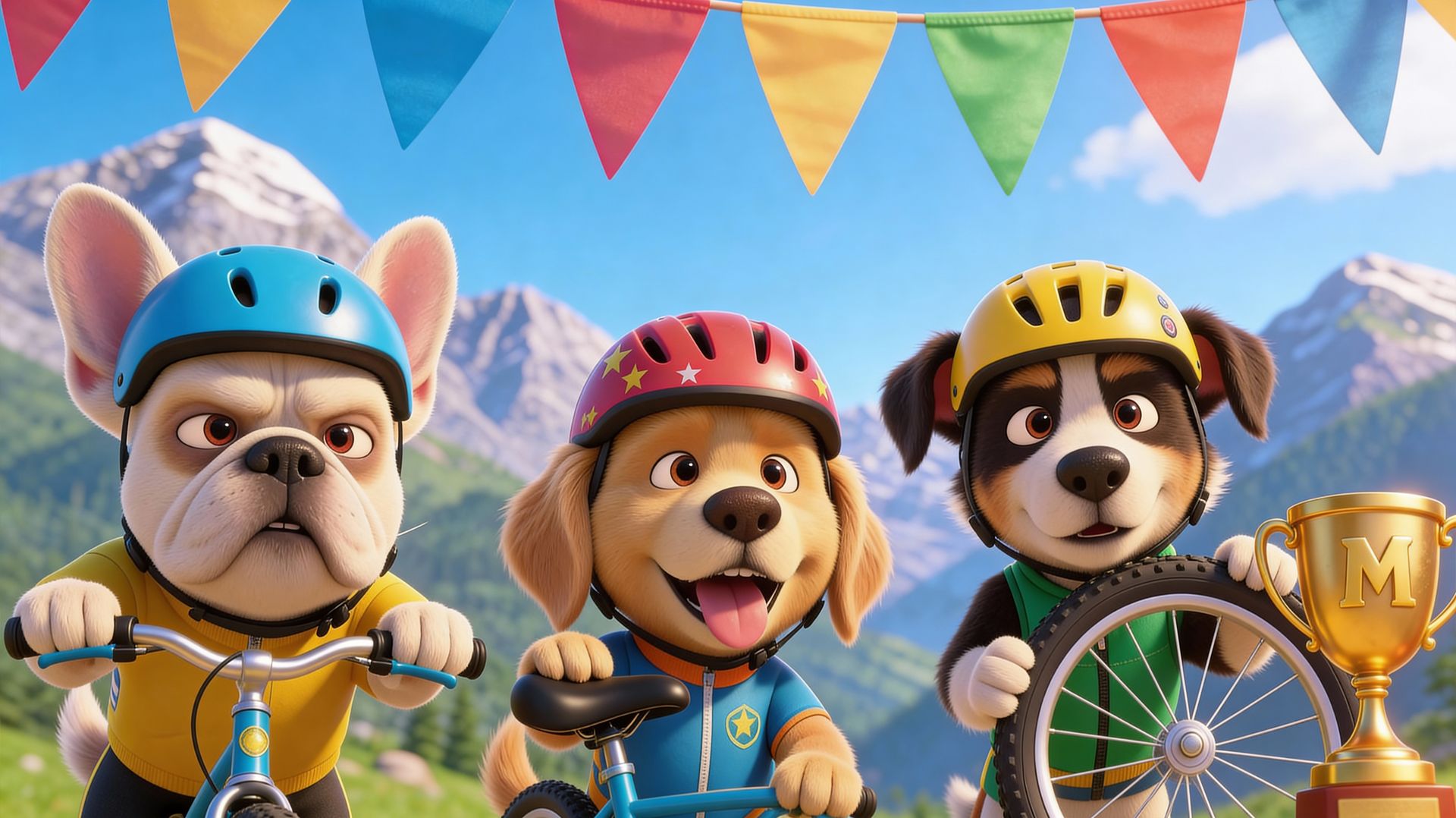 Щенята на великах — весёлая гонка | Детская песенка смотреть онлайн