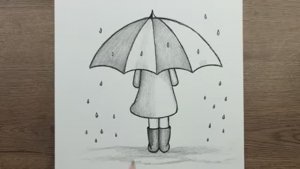 Как нарисовать простой рисунок карандашом  девочки с зонтиком