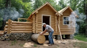 Мужчина в одиночку строит бревенчатый дом за 100 дней.
