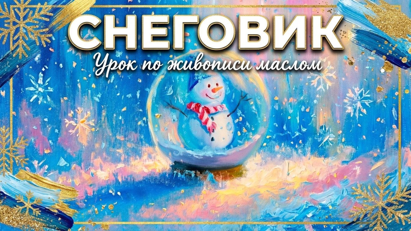 Снеговик | Праздничный пошаговый урок по живописи маслом смотреть онлайн