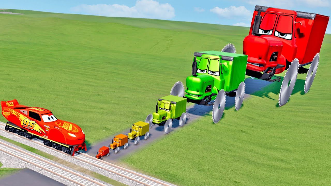 Тракторы на ОГРОМНЫХ КОЛЕСАХ-ПИЛАХ! Против Поезда Томаса Маквина! смотреть онлайн