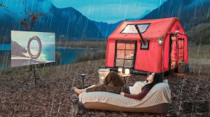 Убежище от ливня в надувной палатке, Кемпинг под проливным дождём.