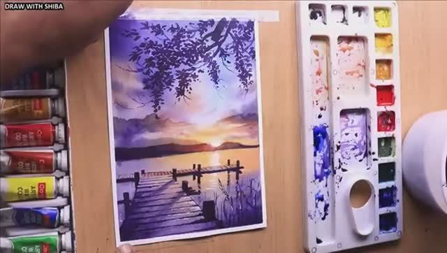 Мастер-класс по рисованию акварелью закатного вечернего пейзажа на берегу реки смотреть онлайн