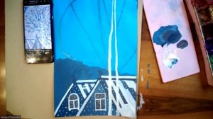 Домики, деревья, снегири