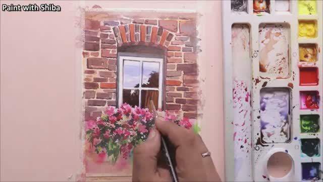 Акварель для начинающих — окно с цветами смотреть онлайн