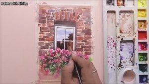 Акварель для начинающих — окно с цветами